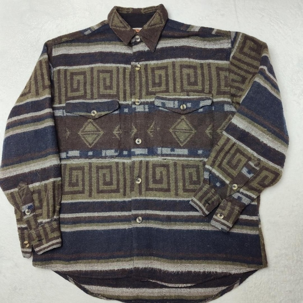 Paragraff Shirt Mens Small Brown Aztec Wool Geometric Heavyweight Flannel Tribal